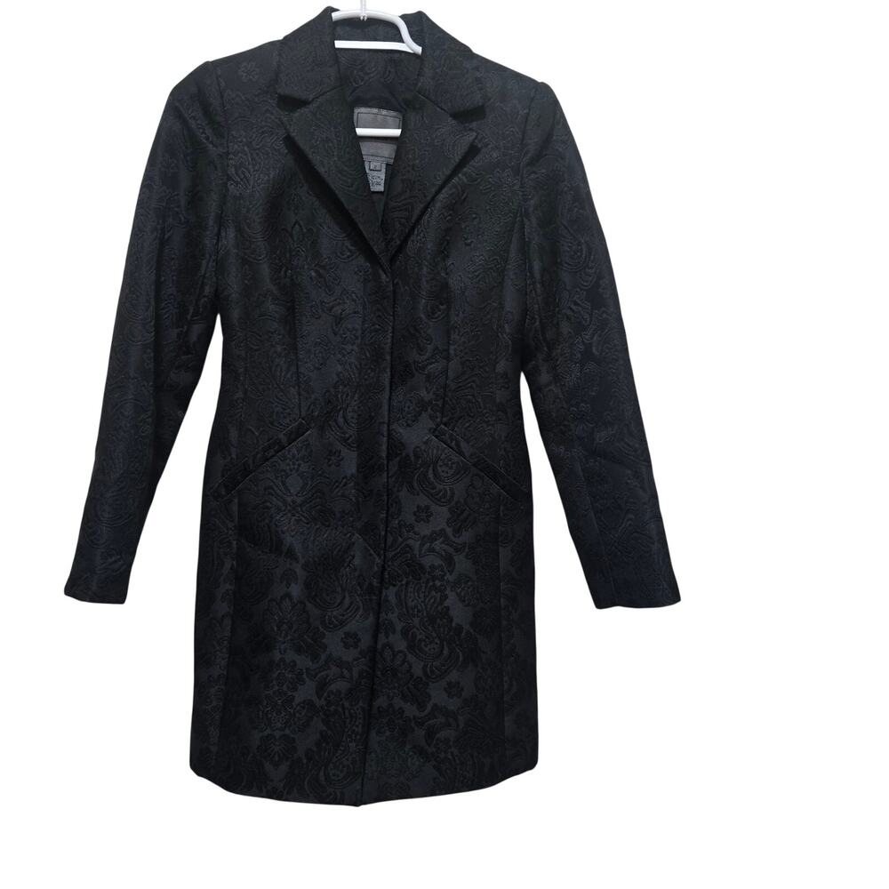 VIEN Black Jacquard Brocade Longline Blazer Coat Size 2